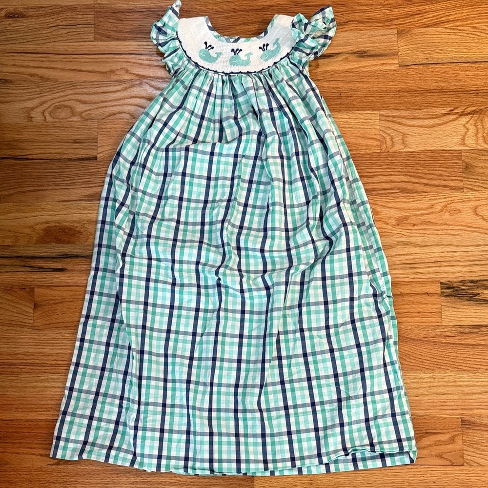 Plaid Smocked Dress with Whale Detail